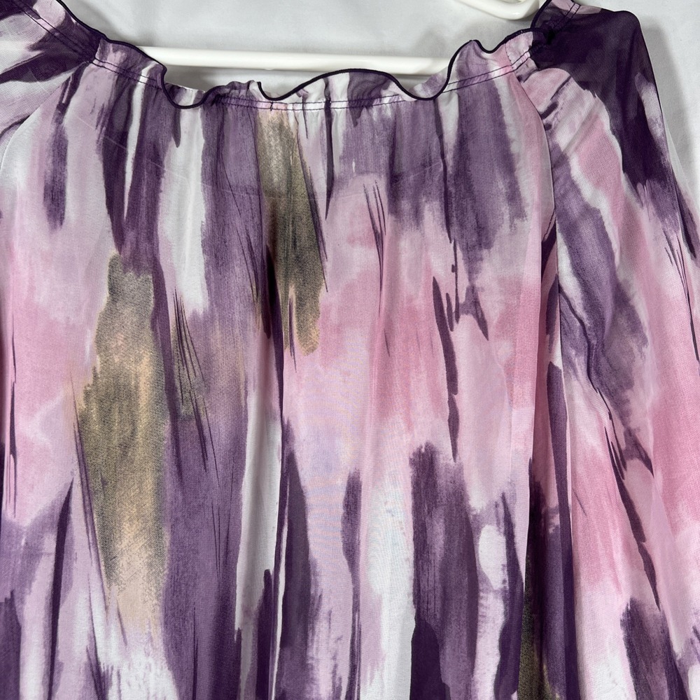 NICOLA Women's Sheer Purple Blouse Size L Abstract Print Long Sleeve Button-Up - Picture 15 of 15